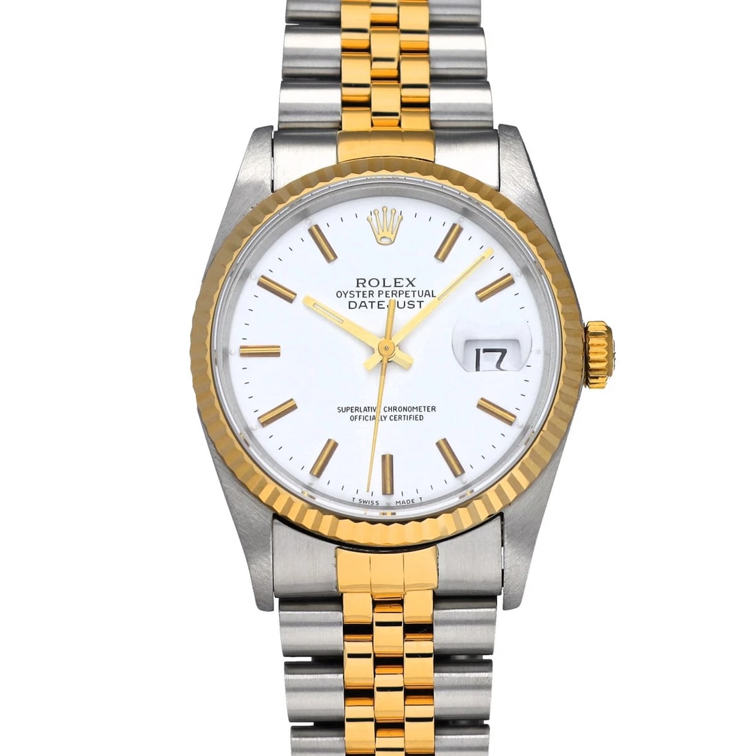 ROLEX DATEJUST WHITE WATCH: ROLEX Datejust white WATCH Brand: ROLEX Type: Wristwatch Material: Band Material Stainless steel/Yellow Gold, Case Material Stainless steel Color: Dial Color white Size: ??Case? H/about 36mm W/abo