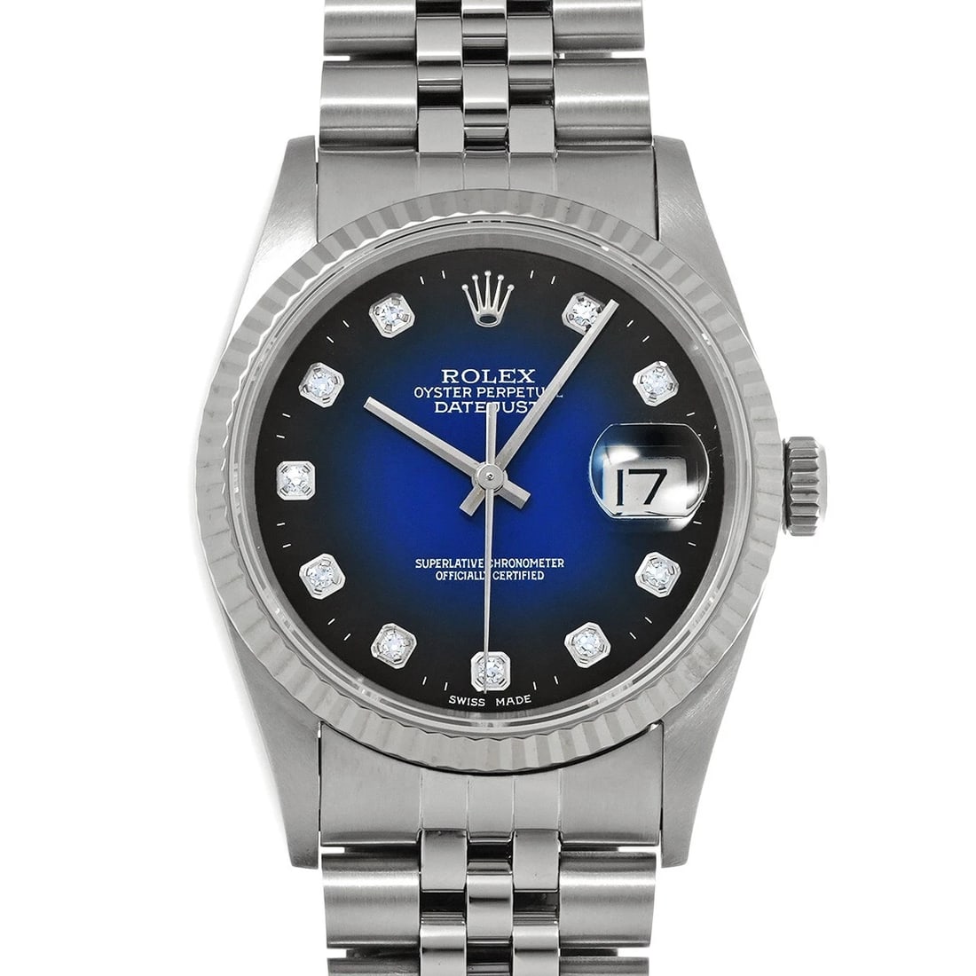 ROLEX DATEJUST BLUE GRADIENT DIAMOND WATCH: ROLEX Datejust Blue Gradient diamond WATCH Brand: ROLEX Type: Wristwatch Material: Band Material Stainless steel, Case Material Stainless steel Color: Dial Color Blue Gradient/diamond Size: