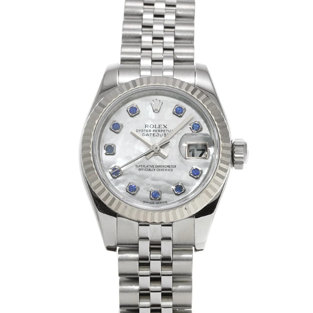 ROLEX DATEJUST WHITE SHELL SAPPHIRE WATCH: ROLEX Datejust White shell sapphire WATCH Brand: ROLEX Type: Wristwatch Material: Band Material Stainless steel, Case Material Stainless steel Color: Dial Color White shell/sapphire Size: ??Case?