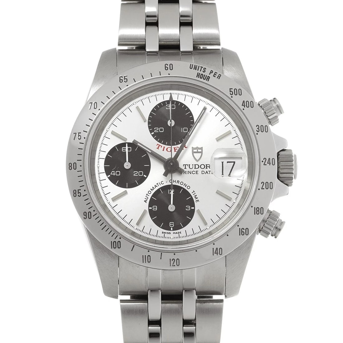 TUDOR PRICE DATE CHRONOTIME SILVER BLACK WATCH: TUDOR Price Date Chronotime Silver black WATCH Brand: TUDOR Type: Wristwatch Material: Band Material Stainless steel, Case Material Stainless steel Color: Dial Color Silver/black Size: ??Case?