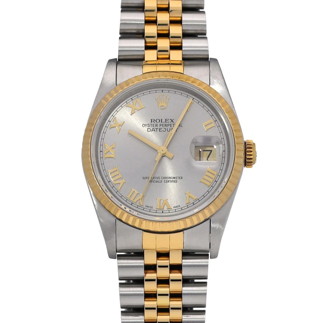 ROLEX DATEJUST GRAY WATCH: ROLEX Datejust gray WATCH Brand: ROLEX Type: Wristwatch Material: Band Material Stainless steel/Yellow Gold, Case Material Stainless steel Color: Dial Color gray Size: ??Case? H/about 36mm