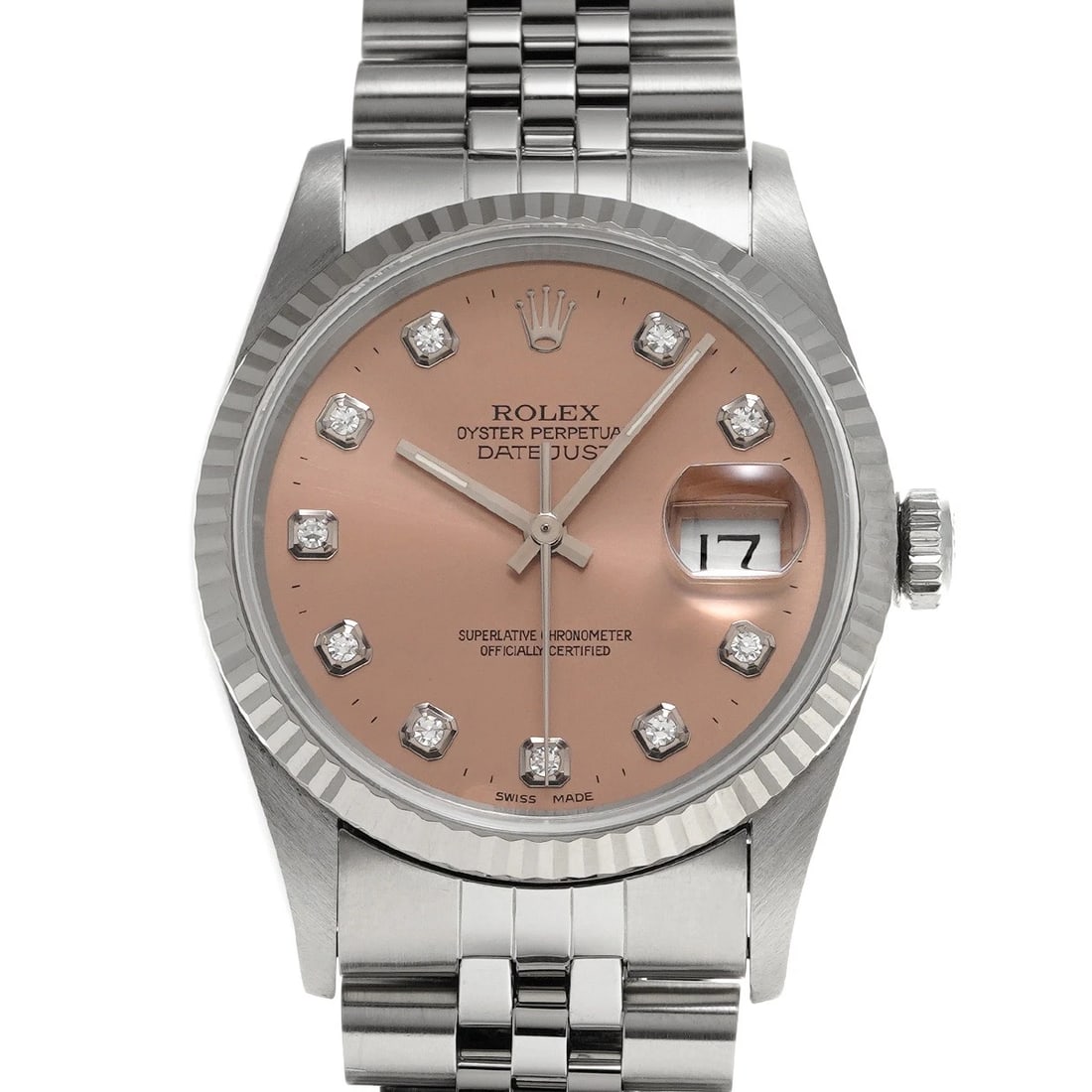 ROLEX DATEJUST PINK DIAMOND WATCH: ROLEX Datejust pink diamond WATCH Brand: ROLEX Type: Wristwatch Material: Band Material Stainless steel, Case Material Stainless steel Color: Dial Color pink/diamond Size: ??Case? H/about 36mm