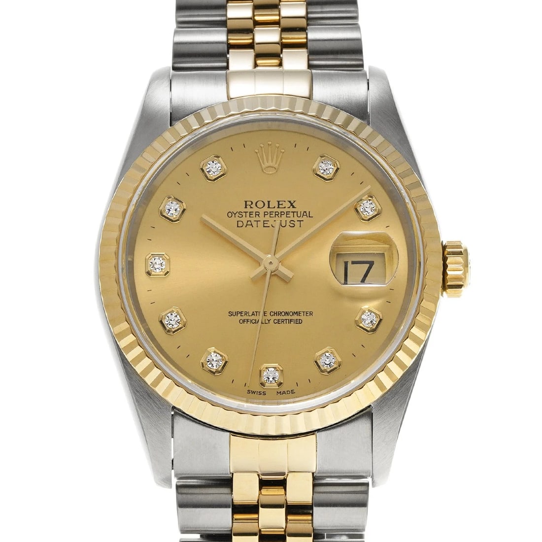 ROLEX DATEJUST CHAMPAGNE DIAMOND WATCH: ROLEX Datejust Champagne diamond WATCH Brand: ROLEX Type: Wristwatch Material: Band Material Stainless steel/Yellow Gold, Case Material Stainless steel Color: Dial Color Champagne/diamond 