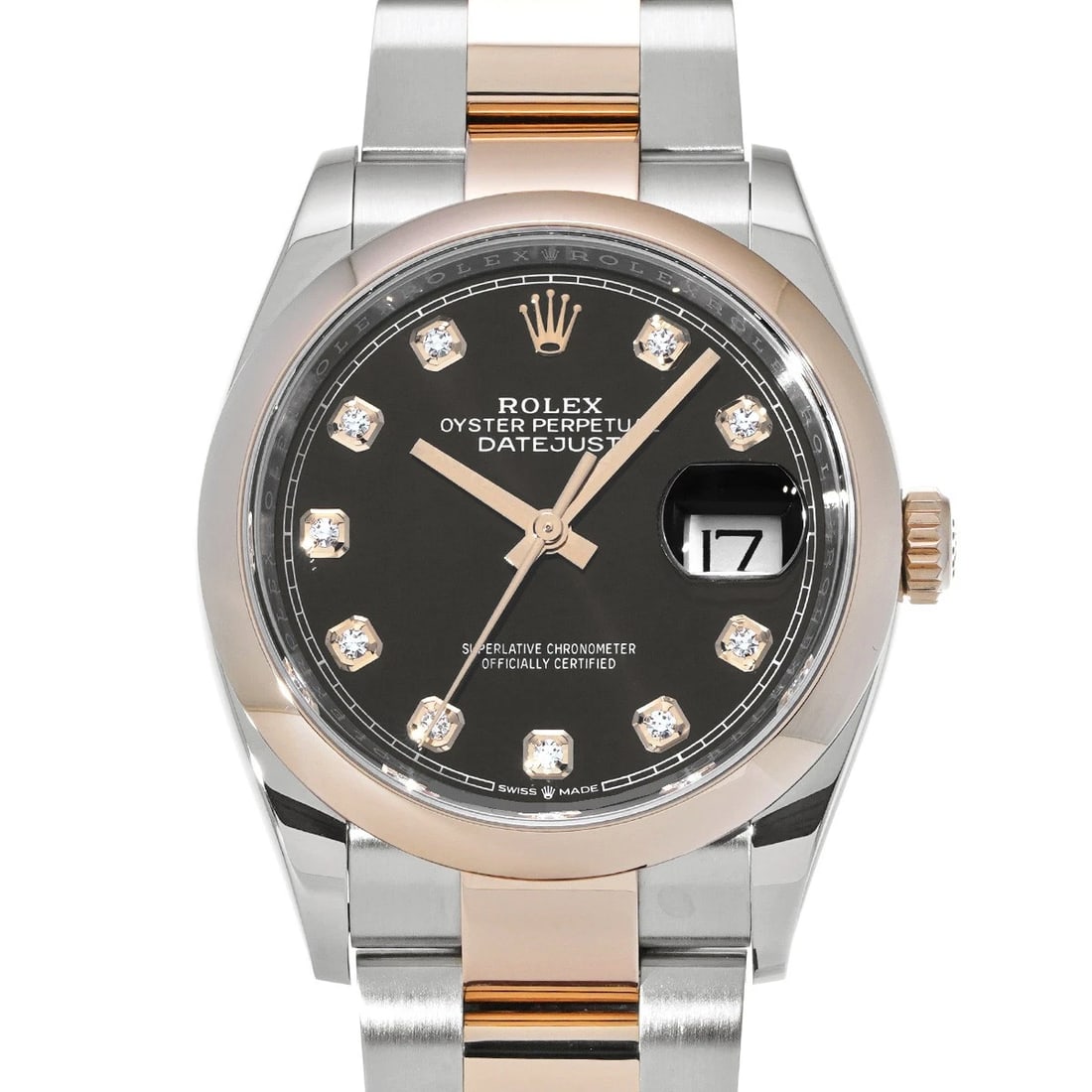 ROLEX DATEJUST BRIGHT BLACK DIAMOND WATCH: ROLEX Datejust Bright black diamond WATCH Brand: ROLEX Type: Wristwatch Material: Band Material Everrose gold/Stainless steel, Case Material Stainless steel Color: Dial Color Bright