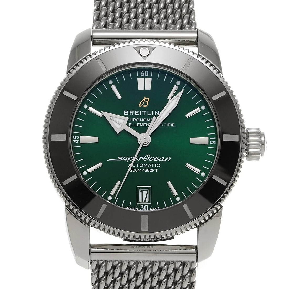 BREITLING SUPEROCEAN GREEN WATCH: BREITLING Superocean green WATCH Brand: BREITLING Type: Wristwatch Material: Band Material Stainless steel, Case Material Stainless steel Color: Dial Color green Size: ??Case? H/about 42mm W/about