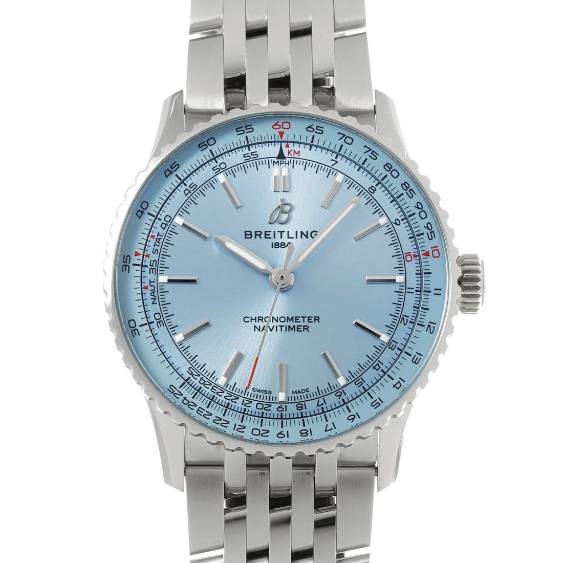 BREITLING NAVITIMER BLUE WATCH: BREITLING Navitimer blue WATCH Brand: BREITLING Type: Wristwatch Material: Band Material Stainless steel, Case Material Stainless steel Color: Dial Color blue Size: ??Case? H/about 41mm W/about 41mm