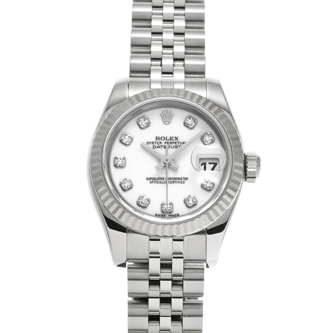 ROLEX DATEJUST WHITE DIAMOND WATCH: ROLEX Datejust white diamond WATCH Brand: ROLEX Type: Wristwatch Material: Band Material Stainless steel, Case Material Stainless steel Color: Dial Color white/diamond Size: ??Case? H/about 26mm W/abo