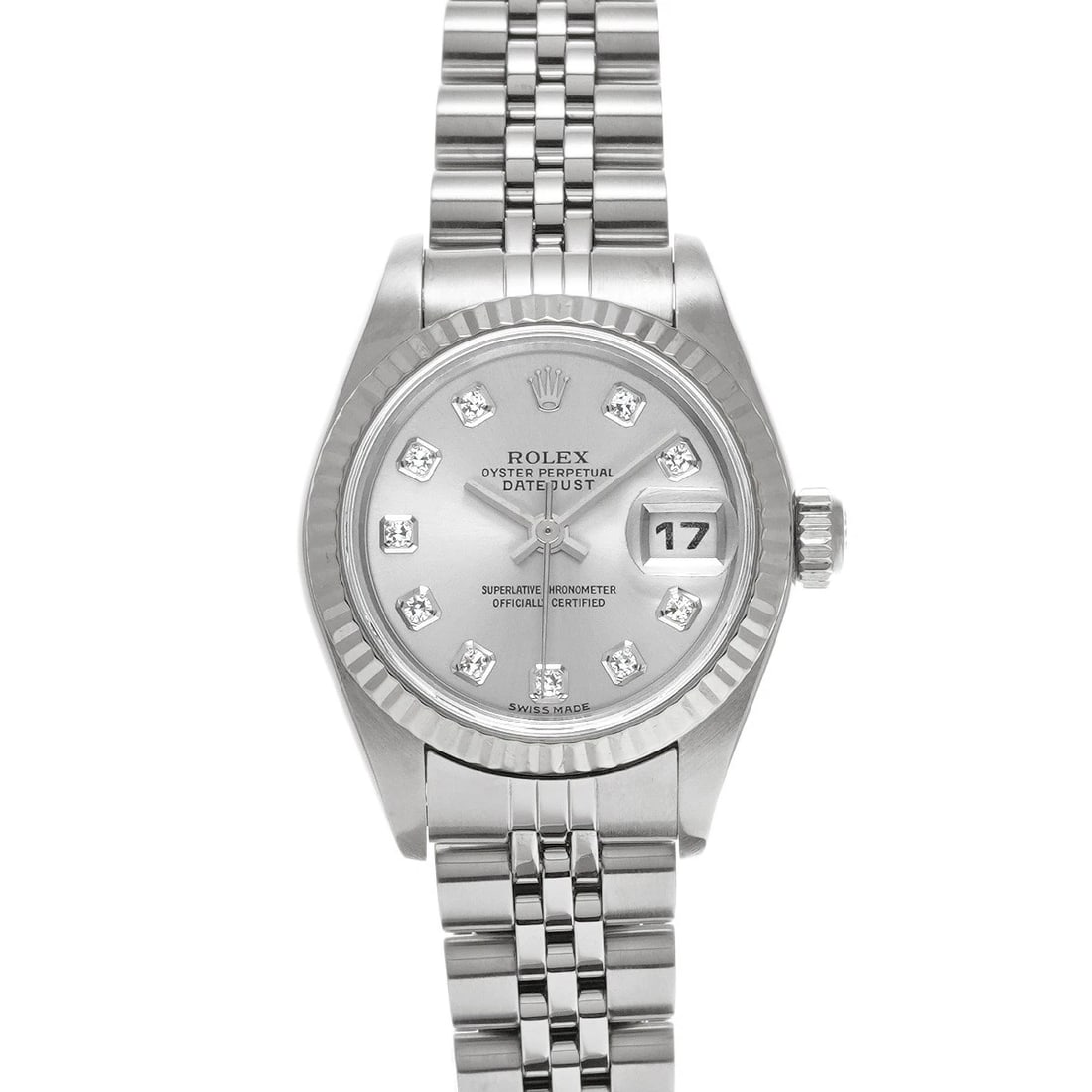 ROLEX DATEJUST SILVER DIAMOND WATCH: ROLEX Datejust Silver diamond WATCH Brand: ROLEX Type: Wristwatch Material: Band Material Stainless steel, Case Material Stainless steel Color: Dial Color Silver/diamond Size: ??Case? H/about 26mm W/a