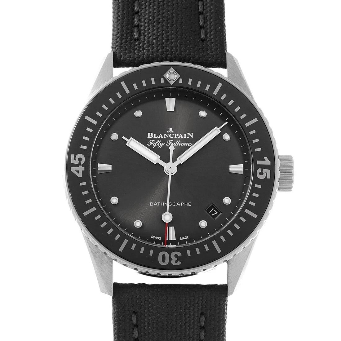 BLANCPAIN FATHOMS BATHYSCAPHE GRAY WATCH: Blancpain Fathoms Bathyscaphe gray WATCH Brand: Blancpain Type: Wristwatch Material: Band Material fabric/rubber, Case Material Stainless steel Color: Dial Color meteor gray Band Color black 