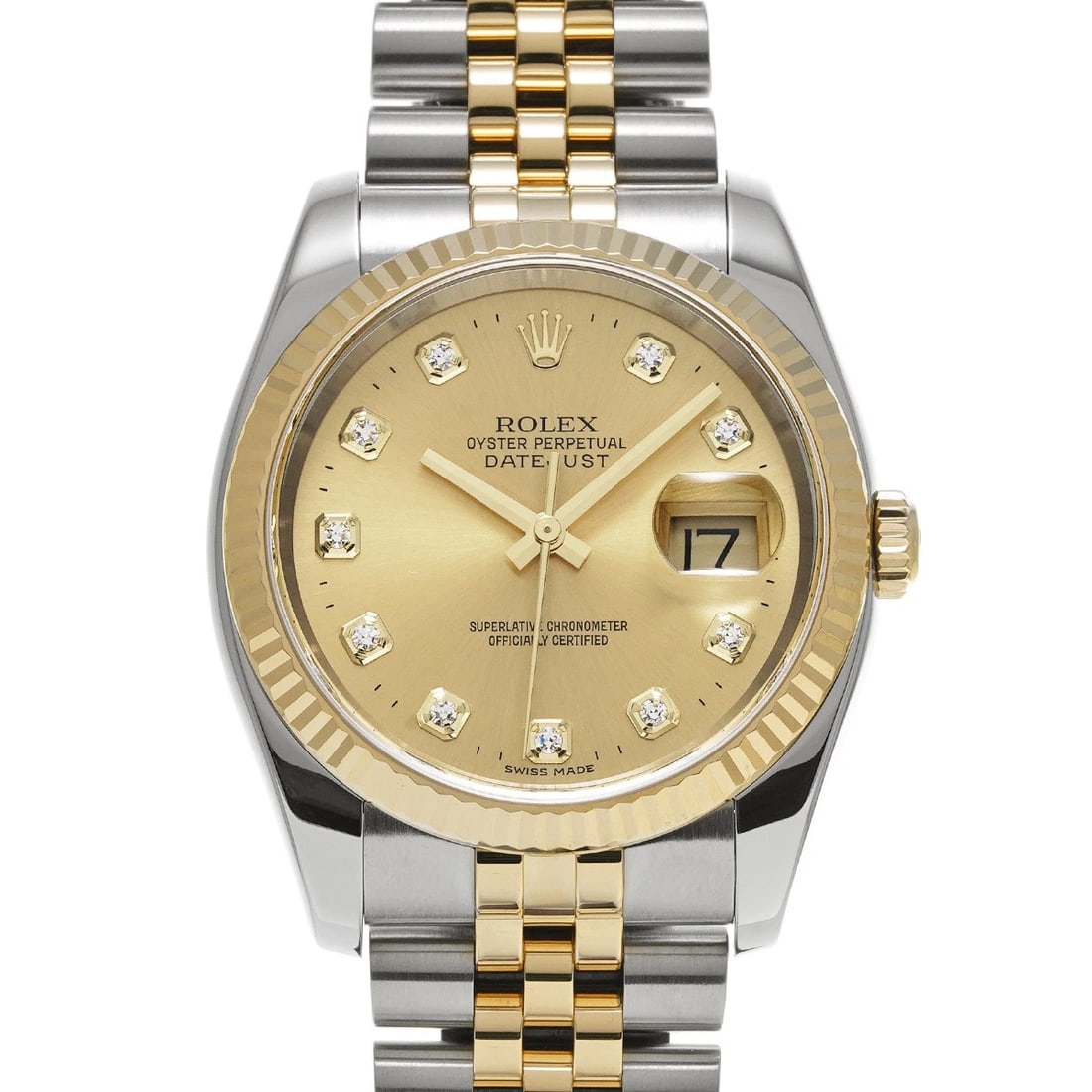 ROLEX DATEJUST CHAMPAGNE DIAMOND WATCH: ROLEX Datejust Champagne diamond WATCH Brand: ROLEX Type: Wristwatch Material: Band Material Stainless steel/Yellow Gold, Case Material Stainless steel Color: Dial Color Champagne/diamond 