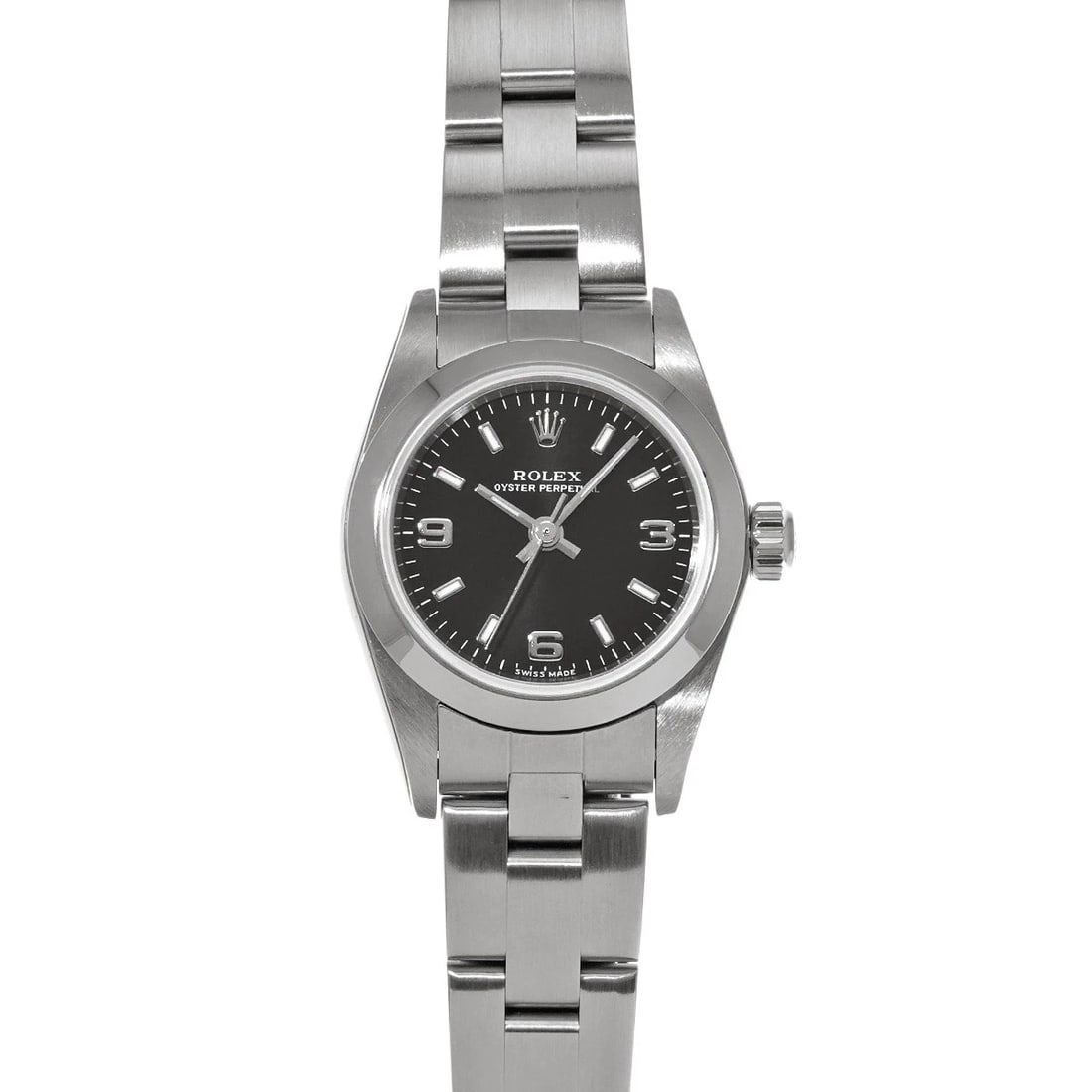 ROLEX OYSTER PERPETUAL BLACK WATCH: ROLEX Oyster Perpetual black WATCH Brand: ROLEX Type: Wristwatch Material: Band Material Stainless steel, Case Material Stainless steel Color: Dial Color black Size: ??Case? H/about 24mm