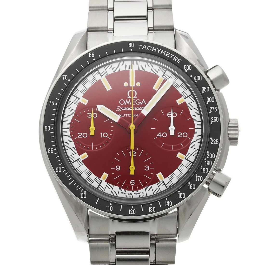 OMEGA SPEEDMASTER RACING MICHAEL SCHUMACHER RED WATCH: OMEGA Speedmaster Racing Michael Schumacher Red WATCH Brand: OMEGA Type: Wristwatch Material: Band Material Stainless steel, Case Material Stainless steel Color: Dial Color Red Size: ??Case? H/abo