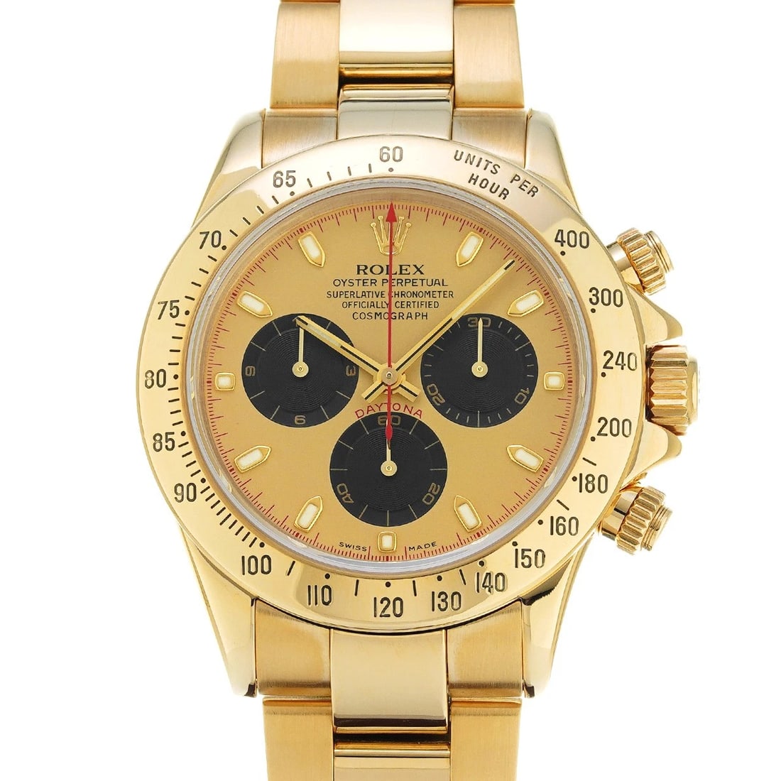 ROLEX COSMOGRAPH DAYTONA CHAMPAGNE BLACK WATCH: ROLEX Cosmograph Daytona Champagne black WATCH Brand: ROLEX Type: Wristwatch Material: Band Material Yellow Gold, Case Material Yellow Gold Color: Dial Color Champagne/black Size: ??Case?