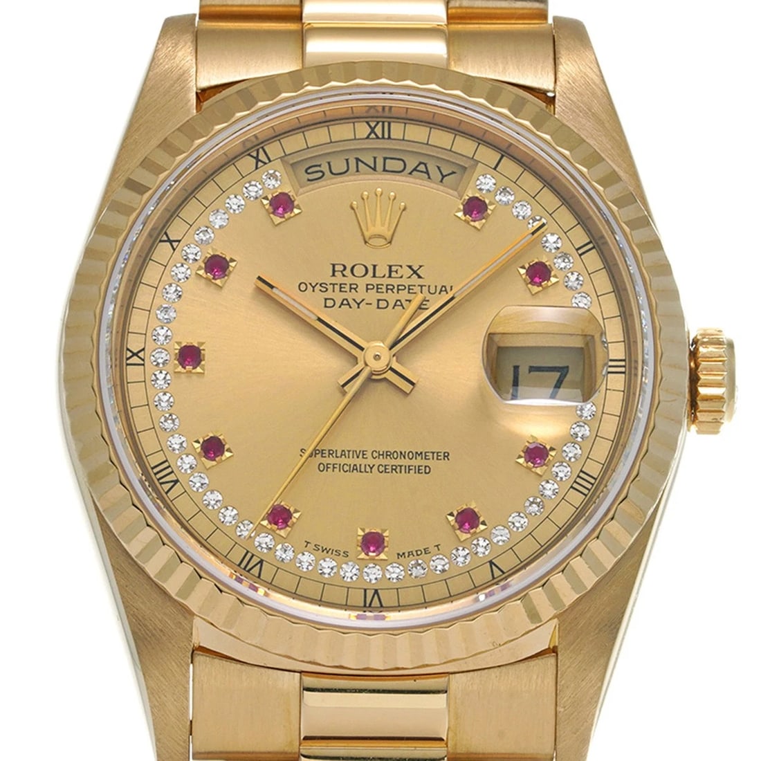 ROLEX DATE CHAMPAGNE MILLIARD DIAMOND RUBY WATCH - 4