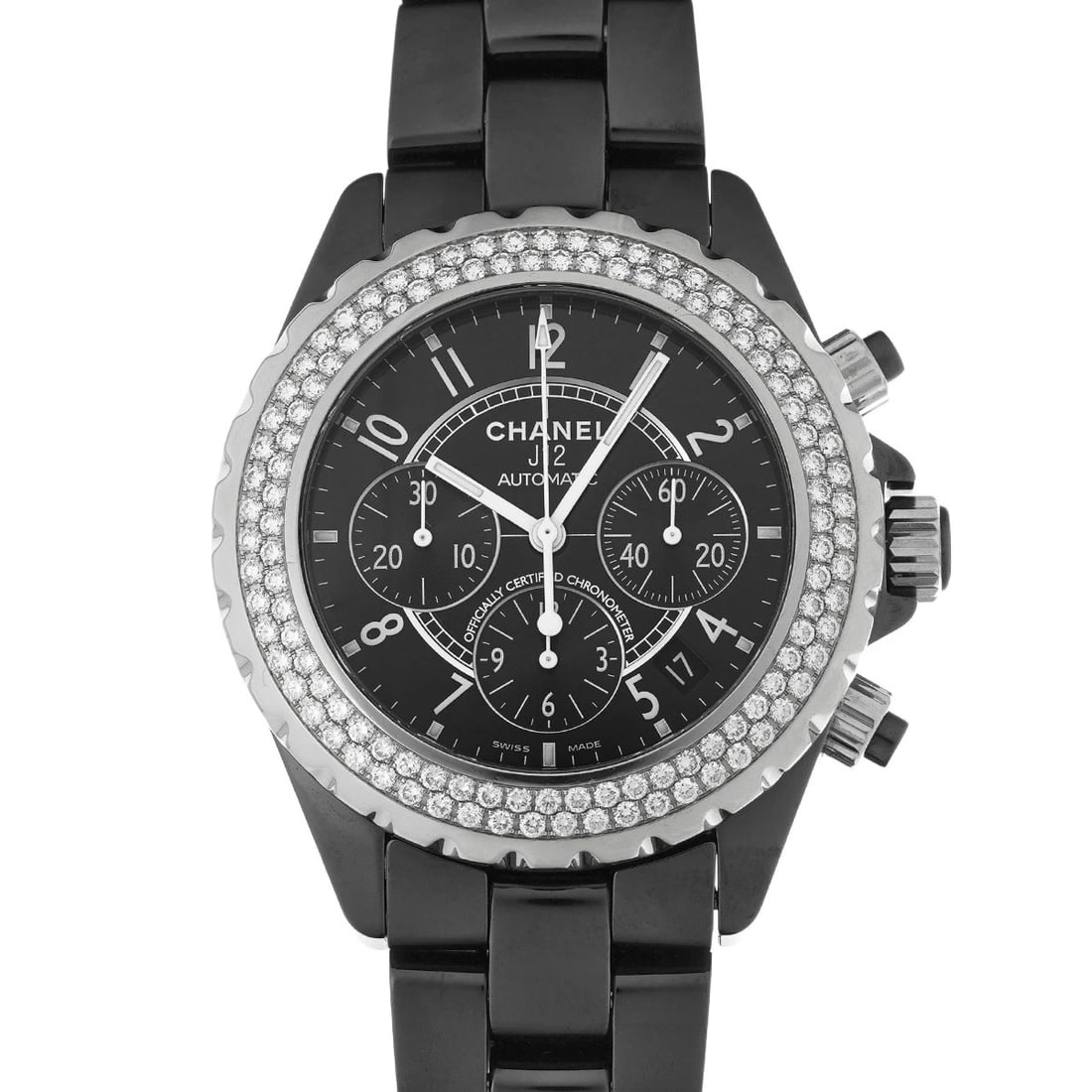 CHANEL J12 CHRONOGRAPH BLACK WATCH: CHANEL J12 Chronograph black WATCH Brand: CHANEL Type: Wristwatch Material: Band Material ceramic/Stainless steel, Case Material ceramic Color: Dial Color black Size: ??Case? H/about 41mm