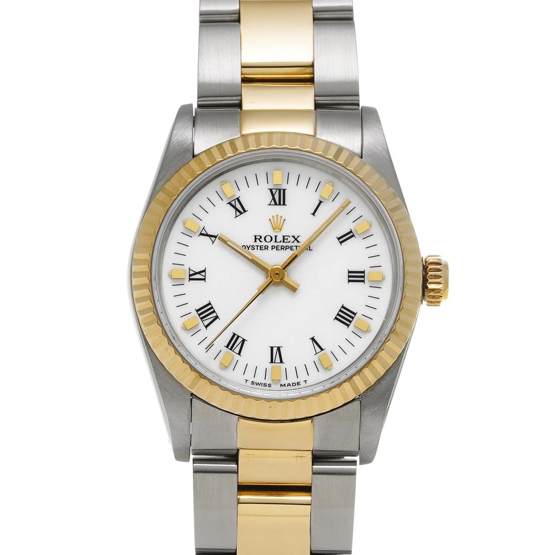 ROLEX OYSTER PERPETUAL WHITE WATCH: ROLEX Oyster Perpetual white WATCH Brand: ROLEX Type: Wristwatch Material: Band Material Stainless steel/Yellow Gold, Case Material Stainless steel Color: Dial Color white Size: ??Case?