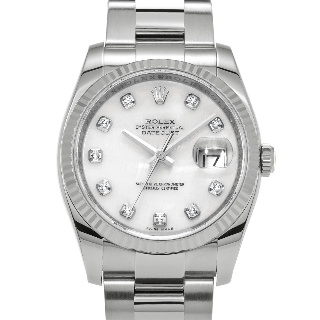 ROLEX DATEJUST WHITE SHELL DIAMOND WATCH: ROLEX Datejust White shell diamond WATCH Brand: ROLEX Type: Wristwatch Material: Band Material Stainless steel, Case Material Stainless steel Color: Dial Color White shell/diamond Size: