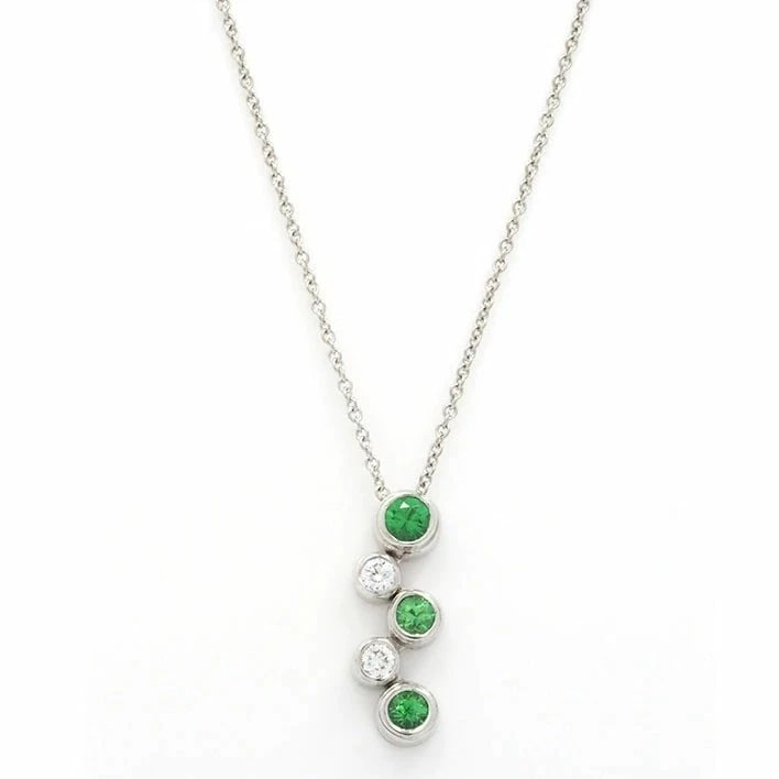 TIFFANY & CO. PLATINUM DIAMOND GREEN GARNET NECKLACE PT950: Tiffany & Co. Platinum Diamond Green Garnet Necklace Pt950 Brand: Tiffany & Co. Type: Necklace Material: Platinum (Pt950) Main Stone/Creation Natural Green Garnet Color: Silver Size: Chain Length: