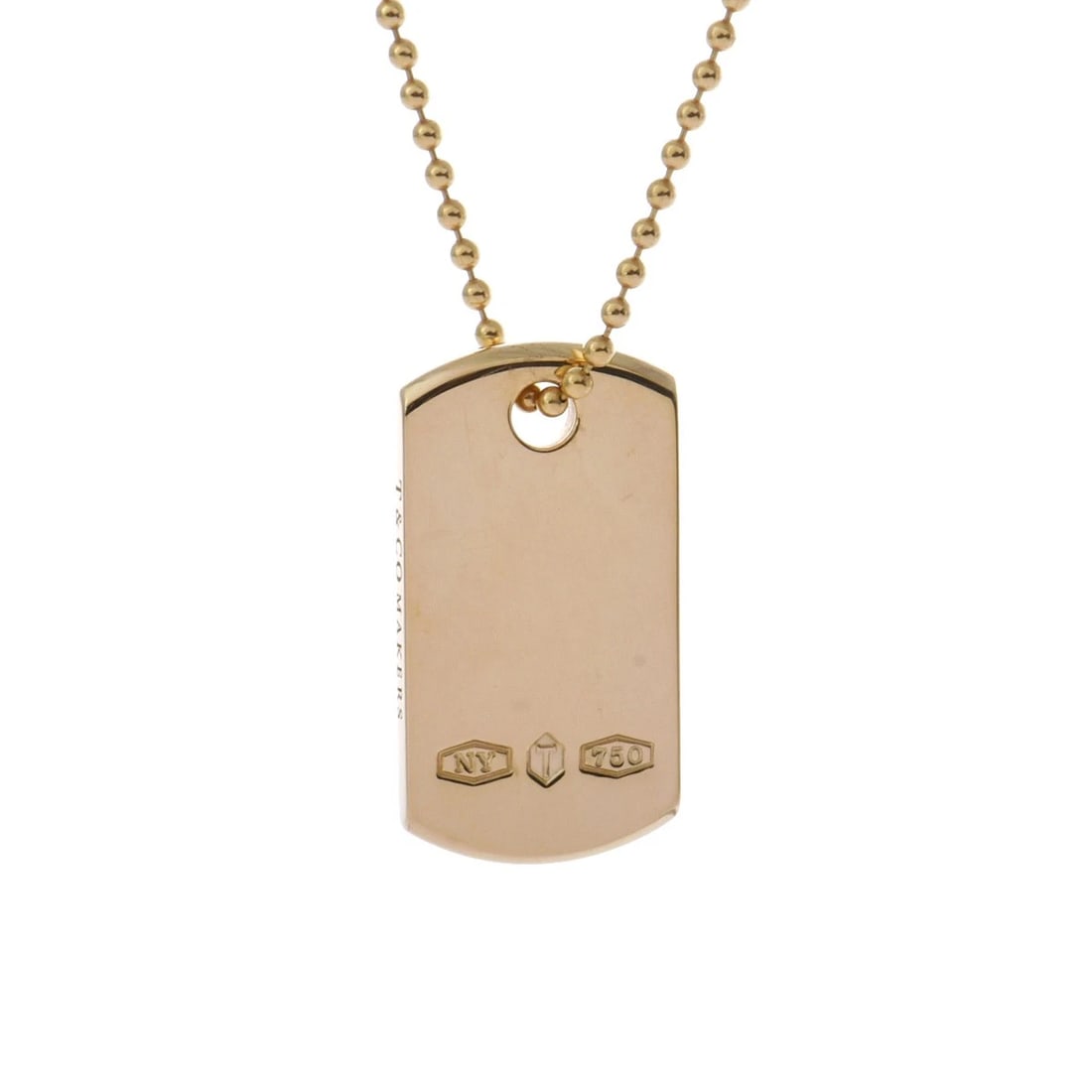 TIFFANY & CO. NECKLACE MAKERS ID TAG: TIFFANY & Co. Necklace Makers ID Tag Brand: TIFFANY & Co. Type: Necklace Material: K18 Yellow Gold YG Color: Yellow Gold Size: Top H/about 32.0mm W/about 17.0mm Chain length:60cm Chain