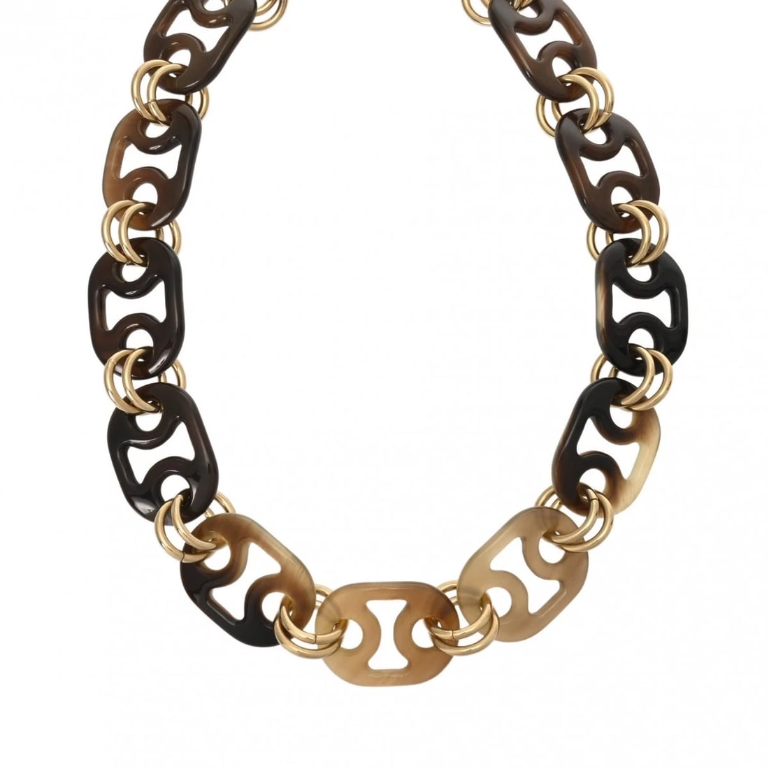 HERMES NECKLACE BUFFALO HORN EURYDICE: HERMES Necklace Buffalo horn Eurydice Brand: HERMES Type: Necklace Material: Buffalo horn Color: gold Size: Top H/about 19mm W/about 28mm Chain length:40cm Chain length:40cmSize(Inch) Top