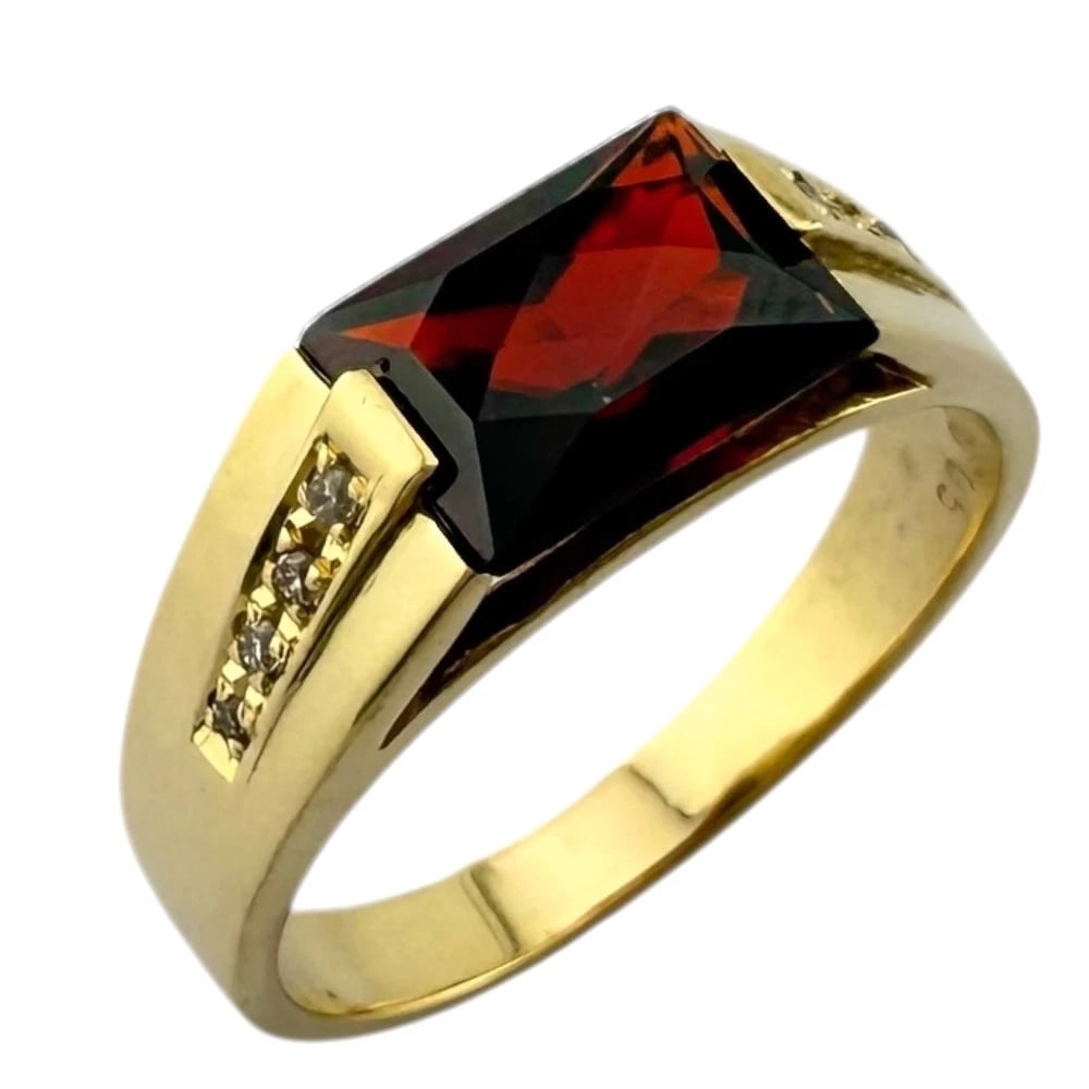 RING K18 YELLOW GOLD GARNET DIAMOND (1 of 4)
