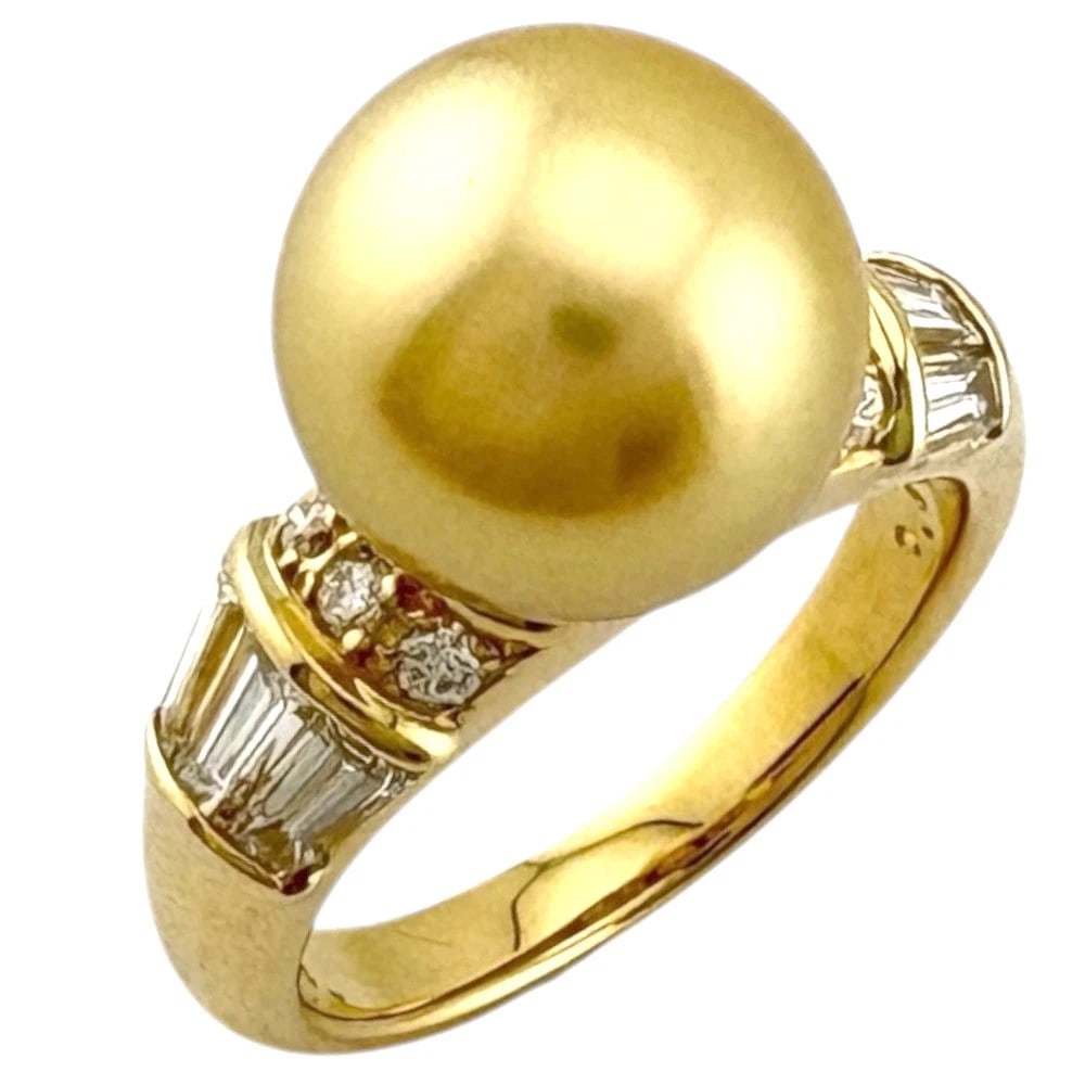 MIKIMOTO RING K18 YELLOW GOLD PEARL DIAMOND (1 of 5)