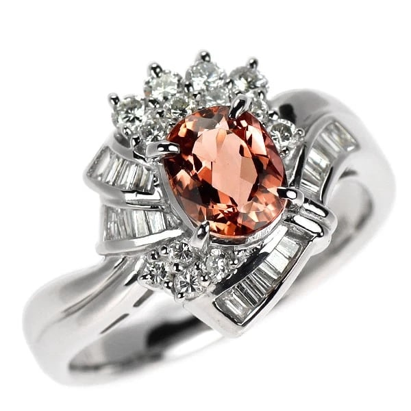 PT900 SHELLY PINK IMPERIAL TOPAZ DIAMOND RING: Pt900 Shelly Pink Imperial Topaz Diamond Ring Brand: None Type: ring Material: Pt900 Main Stone/Creation Natural Color: None Size: 7.25 US Accessories: None Accessories Notice: When
