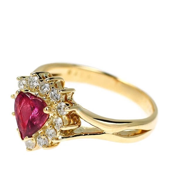 K18YG HEART SHAPE RUBY DIAMOND RING - 2