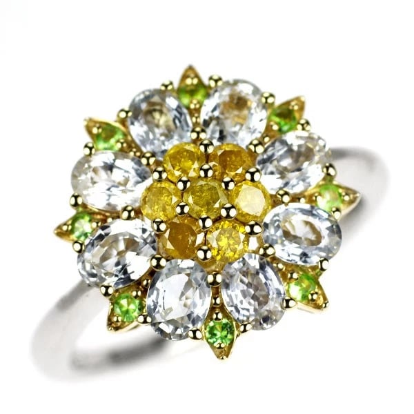 K18YG/WG TREAT YELLOW DIAMOND SAPPHIRE GARNET RING (1 of 2)