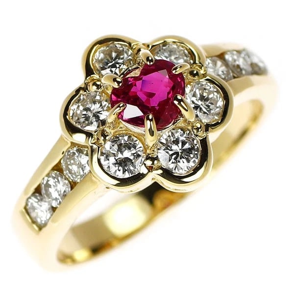K18YG HEART SHAPE RUBY DIAMOND RING (1 of 2)