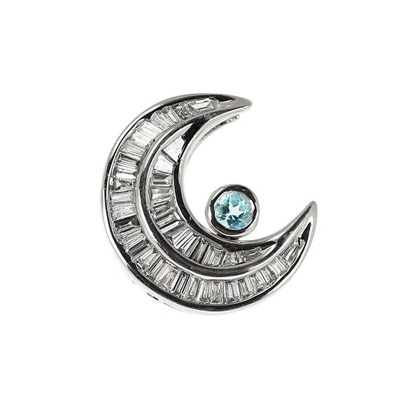 K18WG PARAIBA TOURMALINE DIAMOND PENDANT TOP MOON: K18WG Paraiba Tourmaline Diamond Pendant Top Moon Brand: None Type: pendant top Material: K18WG Color: WG Size: Length/Width/Diameter 14.2 Accessories: None Accessories Notice: When