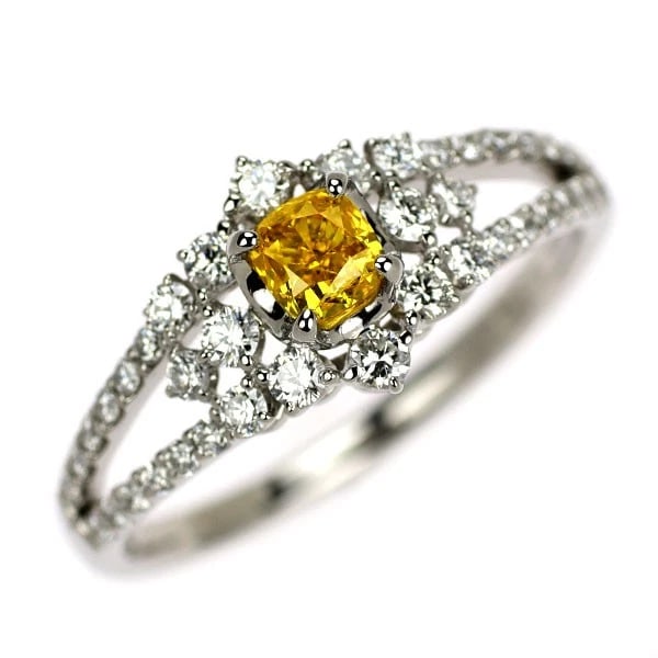 PT900 NATURAL ORANGE YELLOW DIAMOND RING (1 of 2)