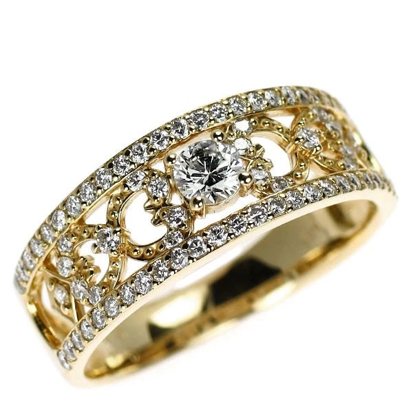 K18YG DIAMOND RING: K18YG Diamond Ring Brand: None Type: ring Material: K18YG Color: YG Size: 6.25 - 6.5 US Accessories: None Accessories Notice: When purchasing pre-owned goods, please refer to the photos of