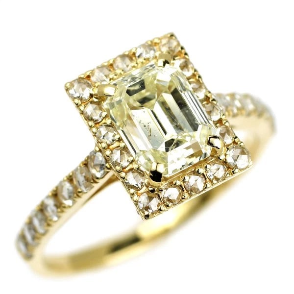 K18YG EMERALD CUT ROSE CUT DIAMOND RING (1 of 3)