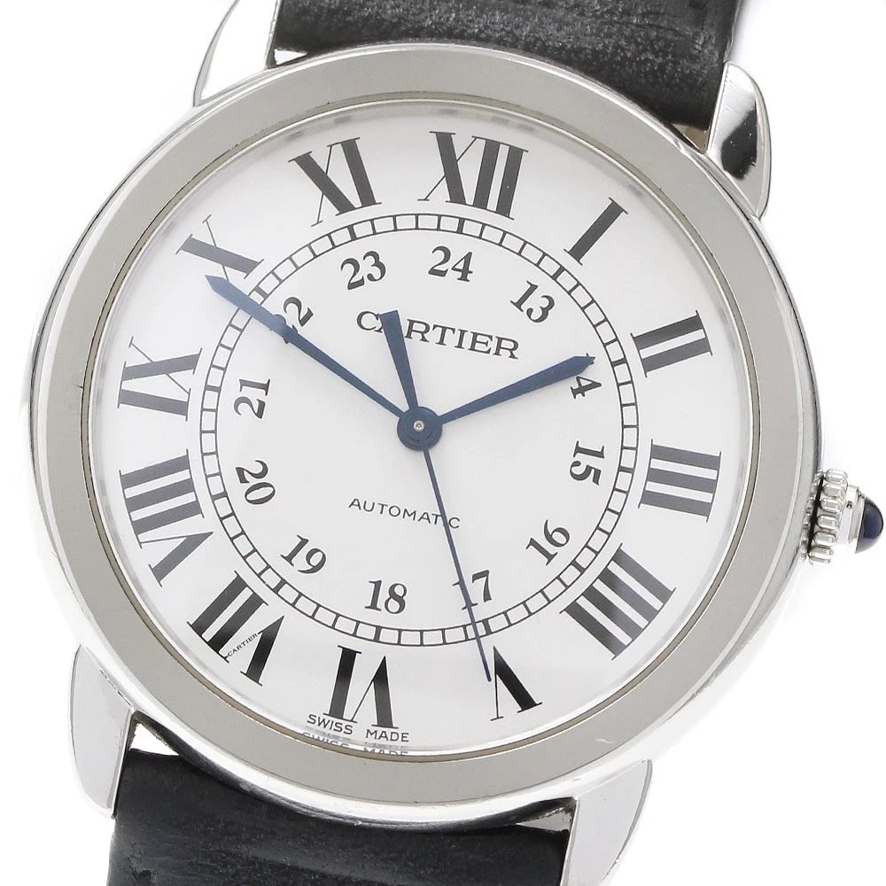 CARTIER RONDE SOLO SILVER AUTOMATIC WATCH: CARTIER Ronde Solo Silver Automatic Watch Brand: CARTIER Type: Wristwatch Material: Band Material leather, Case Material Stainless Steel / leather Color: Band Color black, Dial Color Silver,