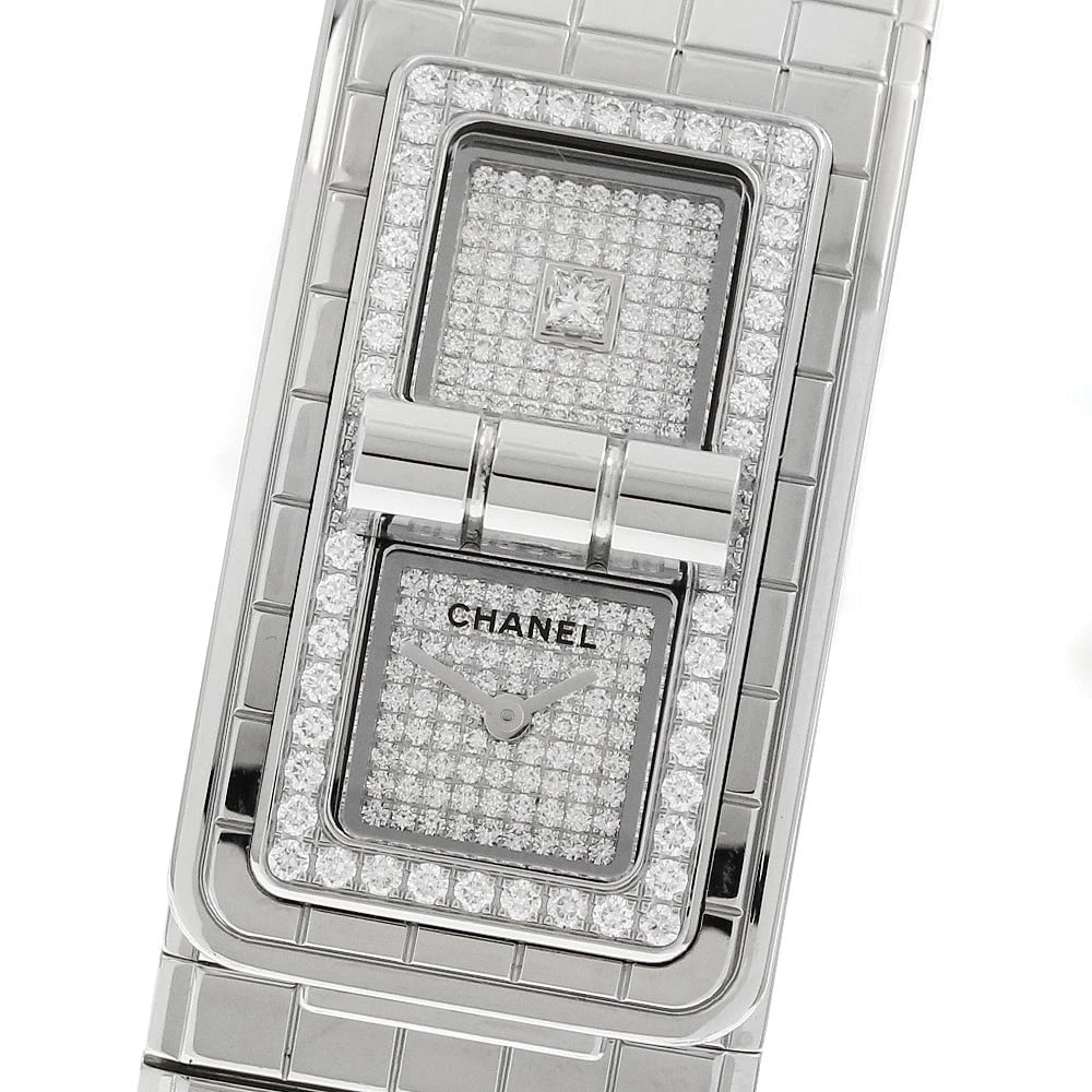 CHANEL BEZEL DIAMOND DIAL QUARTZ LADIES WATCH: CHANEL Bezel Diamond Dial Quartz Ladies Watch Brand: CHANEL Type: Wristwatch Material: Band Material Stainless Steel, Case Material Stainless Steel / Stainless Steel Color: Band Color Silver,