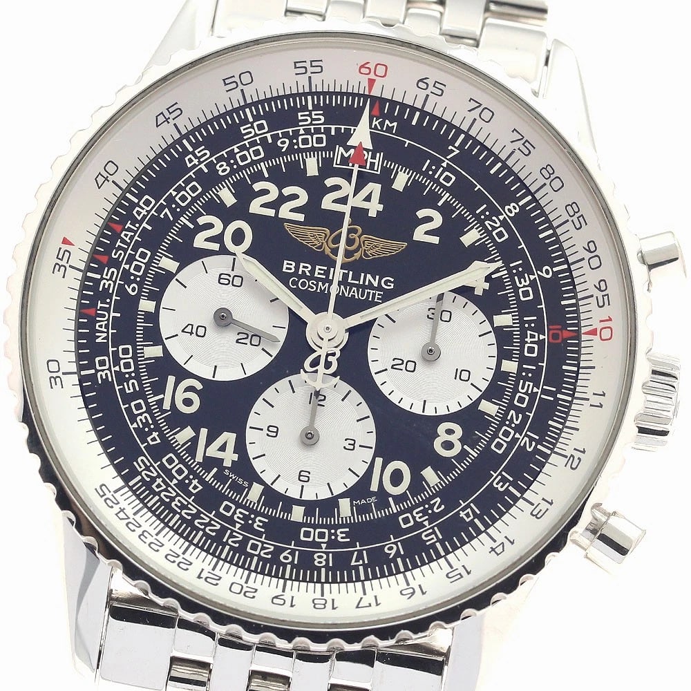 BREITLING NAVITIMER BLACK WATCH: BREITLING Navitimer black Watch Brand: BREITLING Type: Wristwatch Material: Band Material Stainless Steel, Case Material Stainless Steel / Stainless Steel Color: Band Color Silver, Dial Color black
