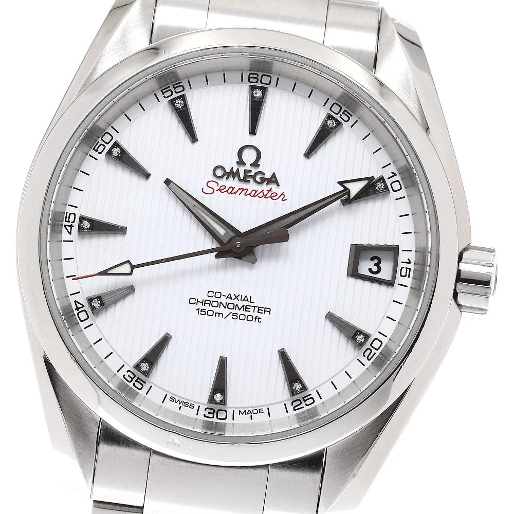 OMEGA SEAMASTER AQUA TERRA DIAMOND AT MEN'S: OMEGA Seamaster Aqua Terra Diamond AT Men's Brand: OMEGA Type: Wristwatch Material: Band Material Stainless Steel, Case Material Stainless Steel / Stainless Steel Color: Band Color Silver, Dial