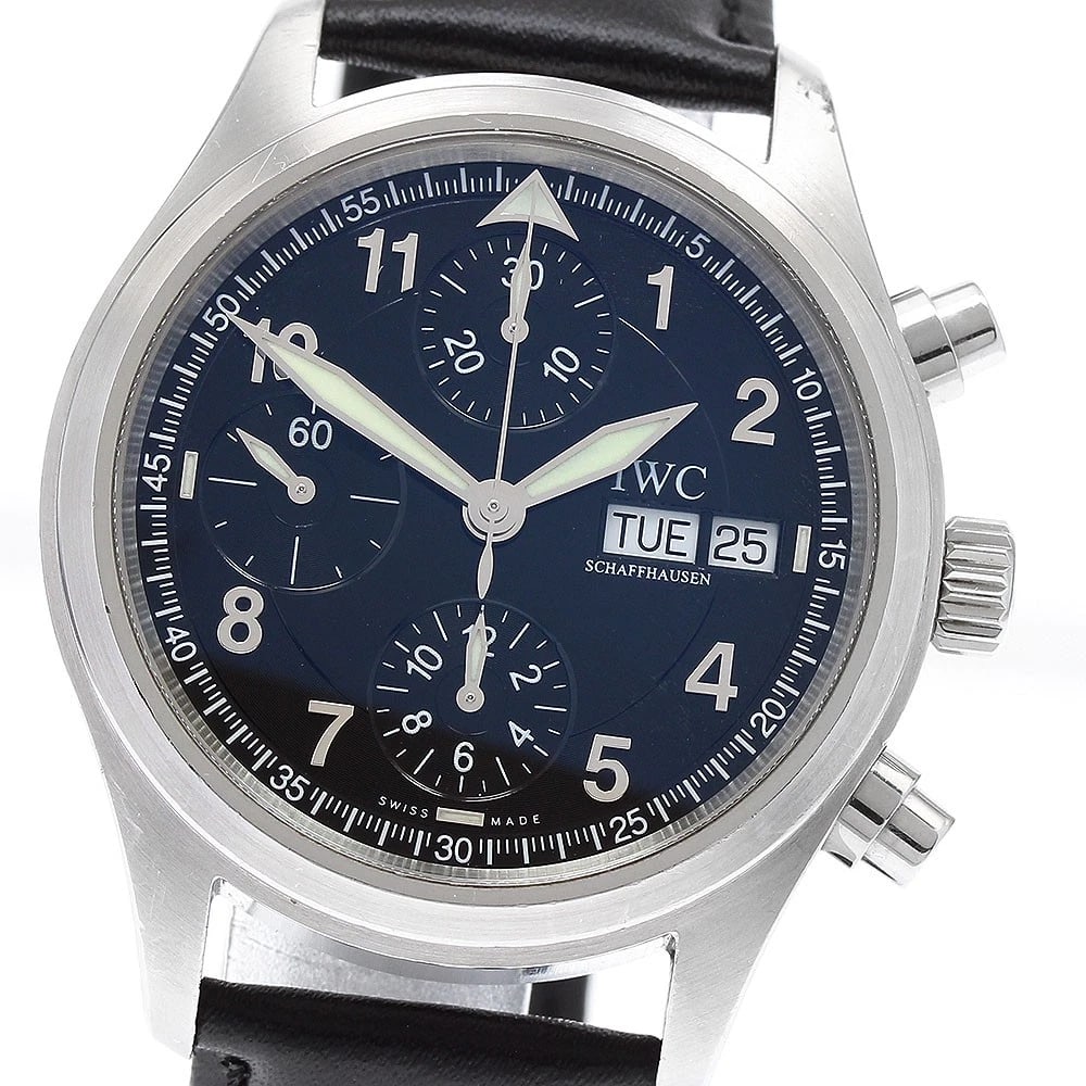 IWC SCHAFFHAUSEN SPITFIRE CHRONOGRAPH DATE AUTOMATIC: IWC SCHAFFHAUSEN Spitfire Chronograph date Automatic Brand: IWC SCHAFFHAUSEN Type: Wristwatch Material: Band Material leather, Case Material stainless Steel /leather Color: Band Color black,