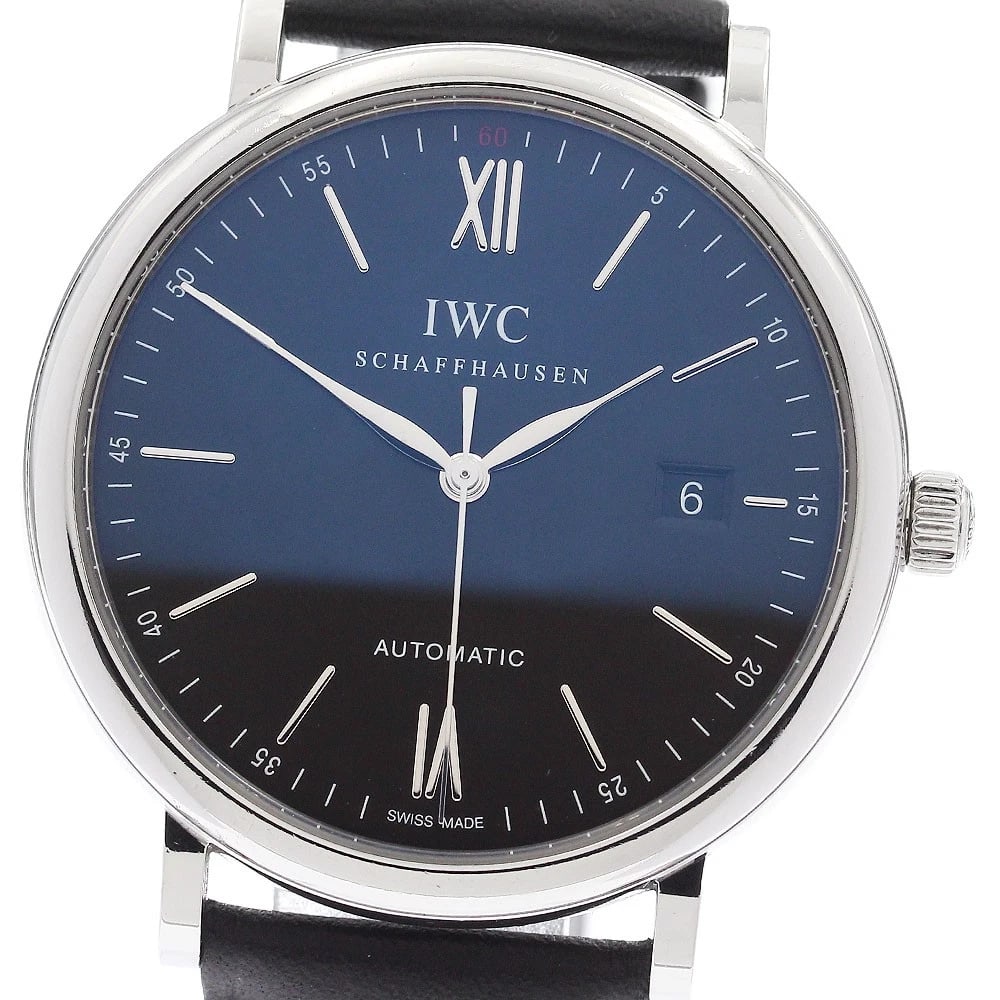 IWC SCHAFFHAUSEN PORTOFINO DATE BLACK AUTOMATIC WATCH: IWC SCHAFFHAUSEN Portofino Date Black Automatic Watch Brand: IWC SCHAFFHAUSEN Type: Wristwatch Material: Band Material leather, Case Material stainless Steel /leather Color: Band Color black,