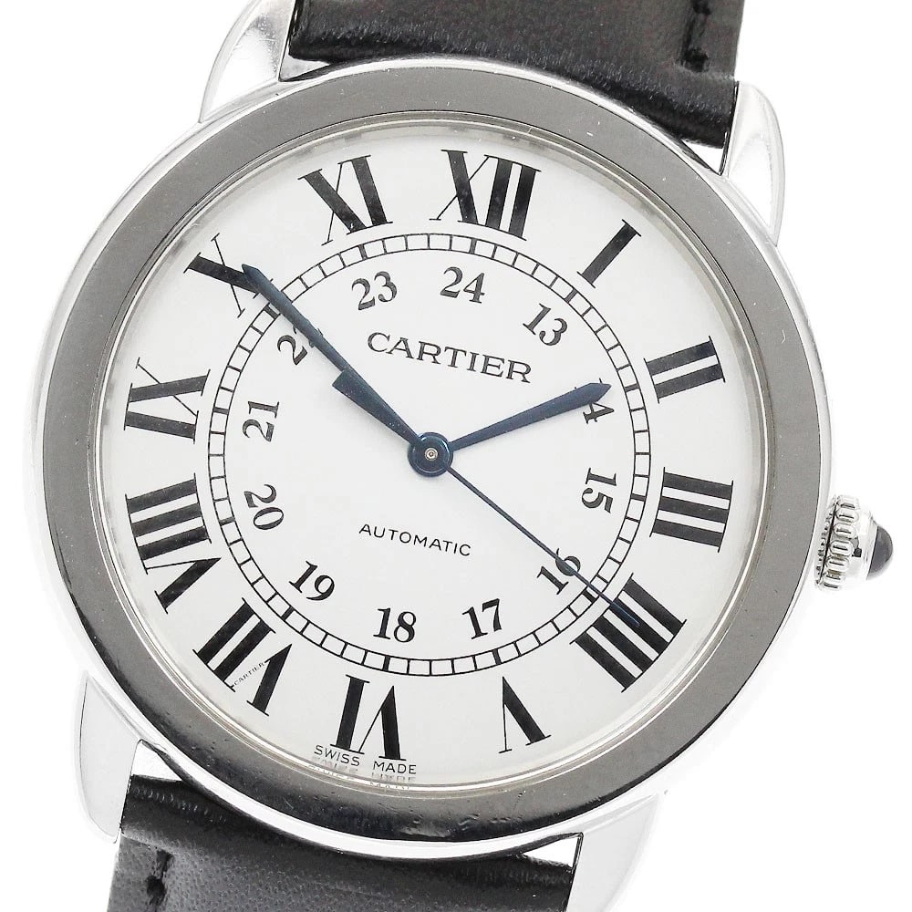 CARTIER RONDE SOLO DE CARTIER SILVER DIAL AUTOMATIC WATCH: CARTIER Ronde Solo de Cartier Silver Dial Automatic Watch Brand: CARTIER Type: Wristwatch Material: Band Material leather, Case Material Stainless Steel / leather Color: Band Color black, Dial