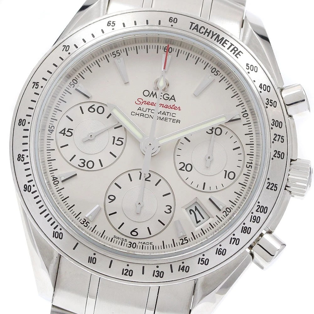 OMEGA SPEEDMASTER DATE AUTOMATIC WATCH: OMEGA Speedmaster Date Automatic Watch Brand: OMEGA Type: Wristwatch Material: Band Material Stainless Steel, Case Material stainless Steel /stainless steel Color: Band Color Silver, Dial Color