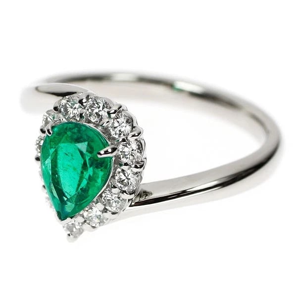 PT900 PEAR SHAPE EMERALD DIAMOND RING - 2