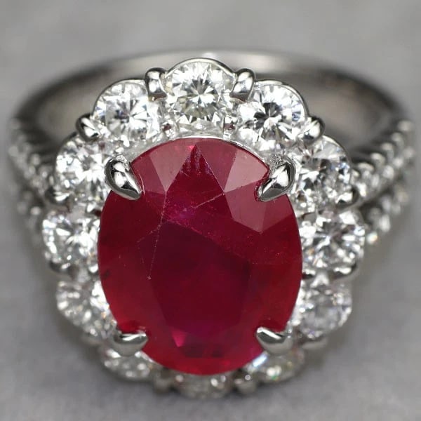 PT900 MYANMAR RUBY DIAMOND RING - 2