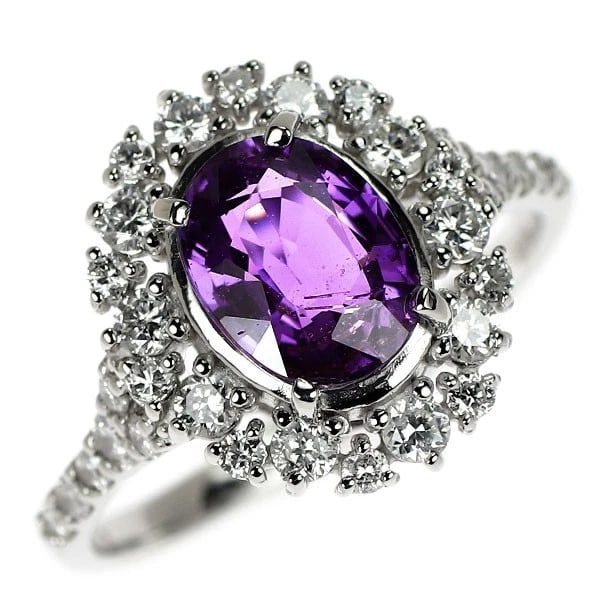 PT950 MADAGASCAR UNHEATED PURPLE SAPPHIRE DIAMOND RING (1 of 3)