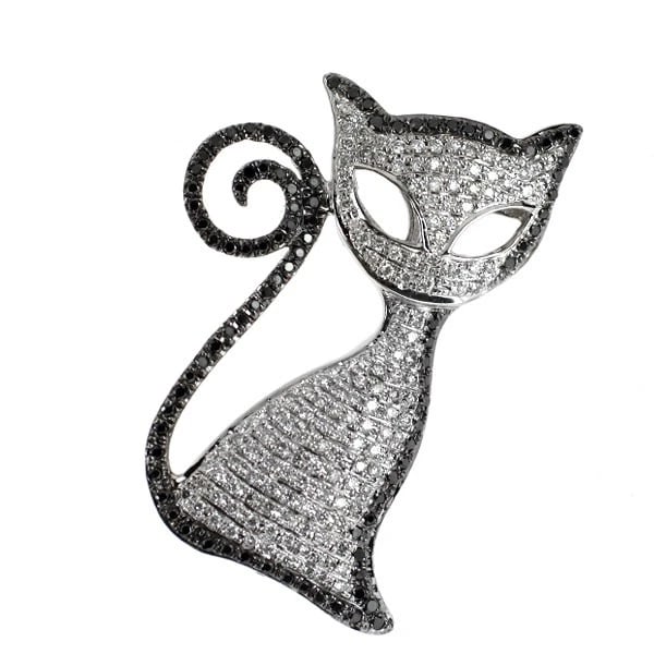 K18WG BLACK/COLORLESS DIAMOND BROOCH (1 of 2)