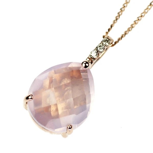 K18PG ROSE QUARTZ DIAMOND PENDANT NECKLACE (1 of 2)