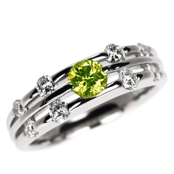 PT900 APPLE GREEN DIAMOND RING: Pt900 apple green diamond ring Brand: None Type: ring Material: Pt900 Color: none Size: 5.5 - 5.75 US Accessories: None Accessories Notice: When purchasing pre-owned goods, please refer to