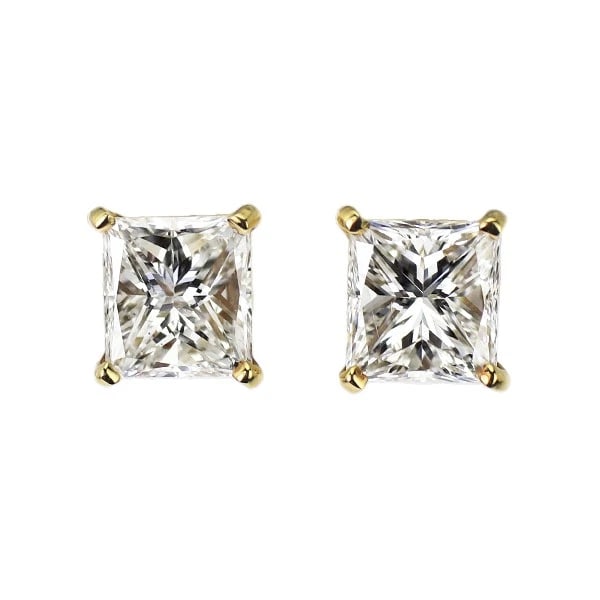 K18YG PRINCESS CUT DIAMOND EARRINGS: K18YG Princess Cut Diamond Earrings Brand: None Type: piercing Material: K18YG Main Stone/Creation Natural Color: YG Size: Length/Width/Diameter4.2 Accessories: None Accessories Notice: When