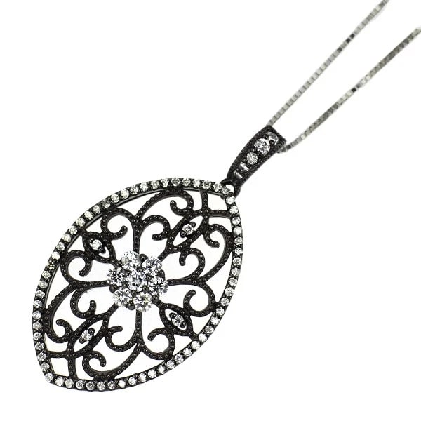 BLACK PLATED/ K18WG DIAMOND PENDANT NECKLACE: black plated/ K18WG diamond pendant necklace Brand: None Type: pendant necklace Material: K18YG Main Stone/Creation Natural Color: YG Size: Necklace: Chain Length40.5cm Accessories: None